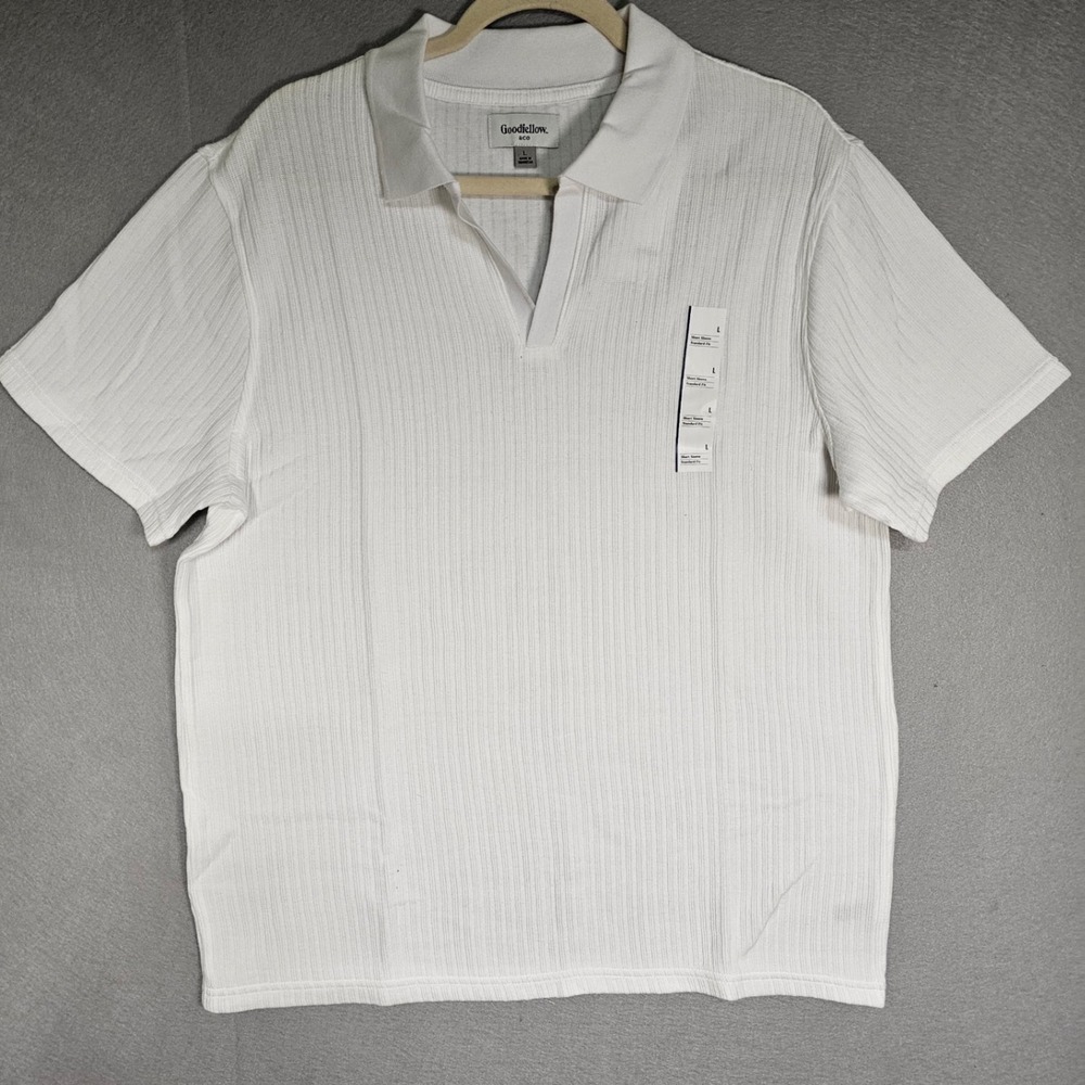 Goodfellow & Co Men's Textured Knit Polo Shirt White L Short Sleeve NWT